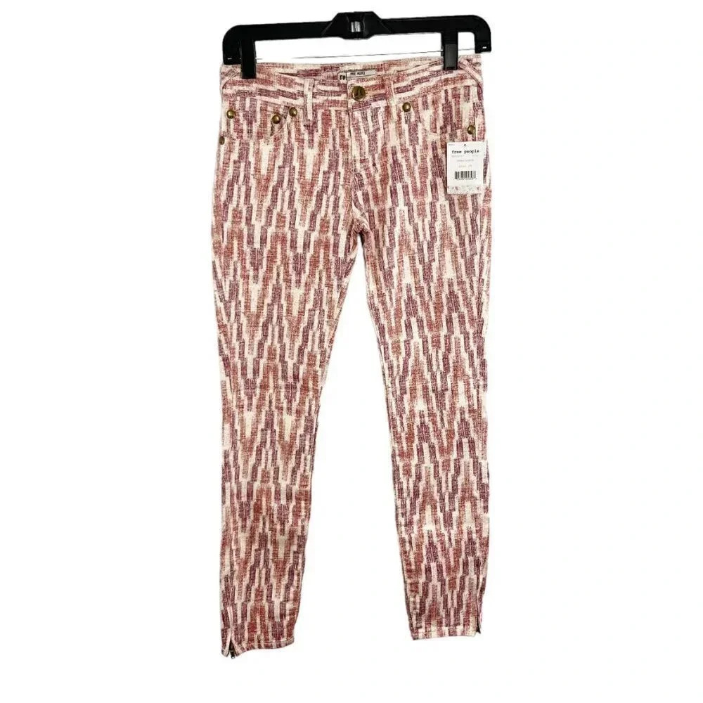Free People Printed Americana Low Rise Skinny Pants Women's Waist Size 25 NWT